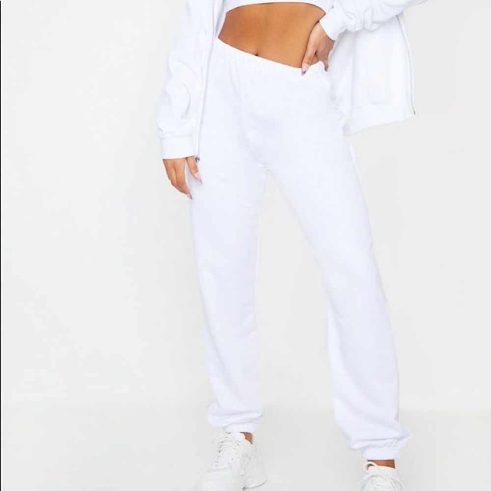 PrettyLittleThing White Cuffed Jogger Sweatpants
